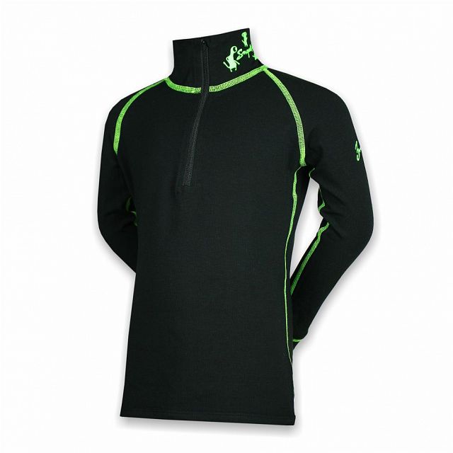 Dětské funkční triko dlouhý rukáv-stoják ECO zip černá/zelená
