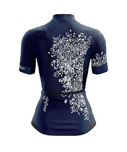 Dámský cyklistický dres Cykloanimal Flowers Dark Blue + návleky na ruce