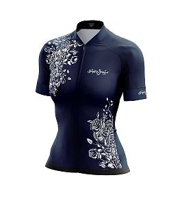 Dámský cyklistický dres Cykloanimal Flowers Dark Blue + návleky na ruce