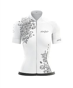 Dámský cyklistický dres Cykloanimal Flowers Grey + návleky na ruce
