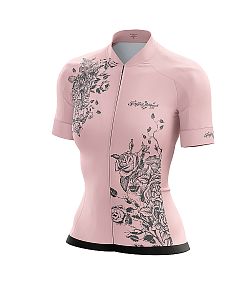 Dámský cyklistický dres Cykloanimal Flowers Old Pink + návleky na ruce
