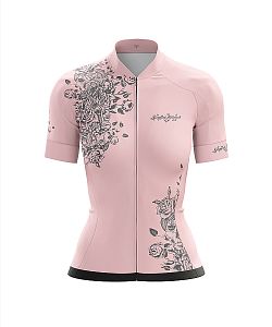 Dámský cyklistický dres Cykloanimal Flowers Old Pink + návleky na ruce