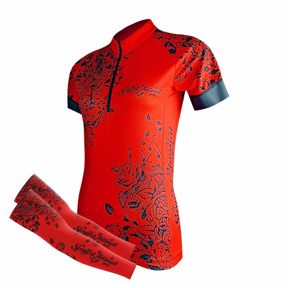 Dámský cyklistický dres Cykloanimal Clara červená + návleky na ruce