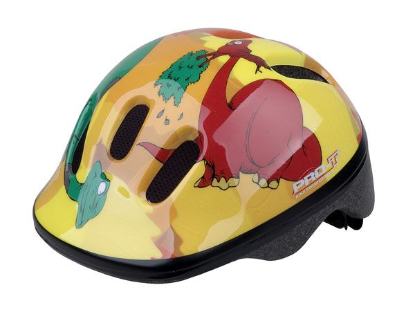 Dětská cyklistická helma PRO-T Fafe žlutá dinosauři