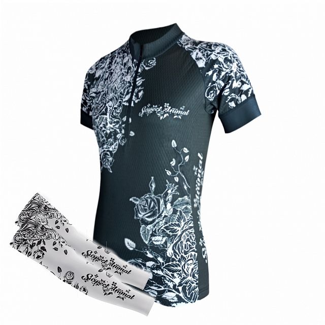 Dámský cyklistický dres Cykloanimal Clara černá + návleky na ruce bílá