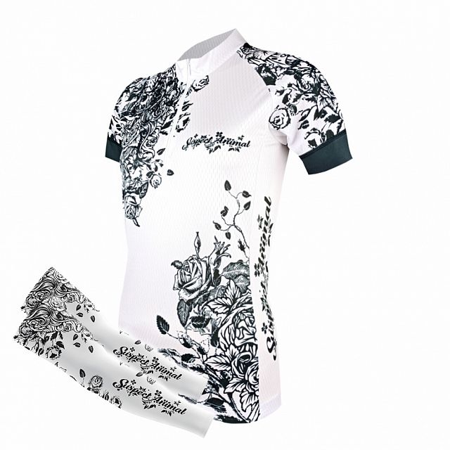 Dámský cyklistický dres Cykloanimal Clara bílá + návleky na ruce bílá