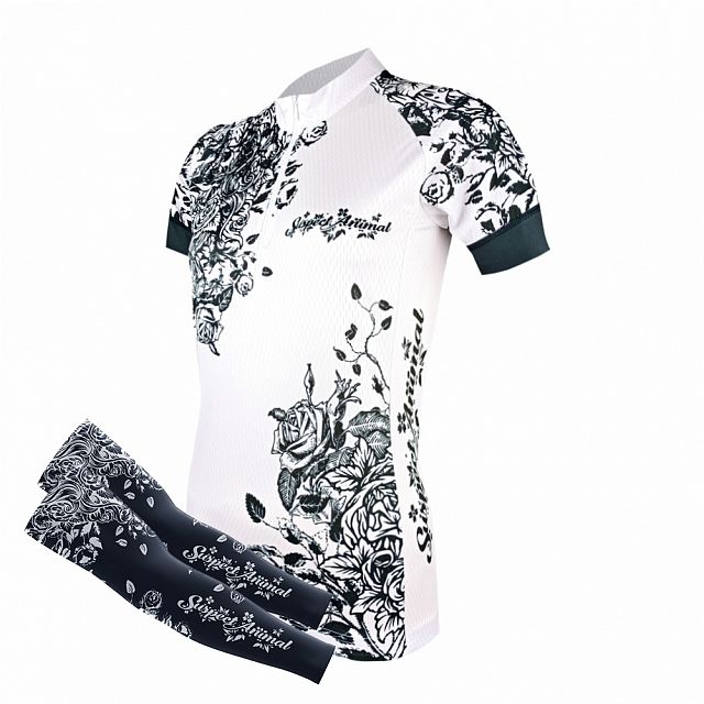 Dámský cyklistický dres Cykloanimal Clara bílá + návleky na ruce černá