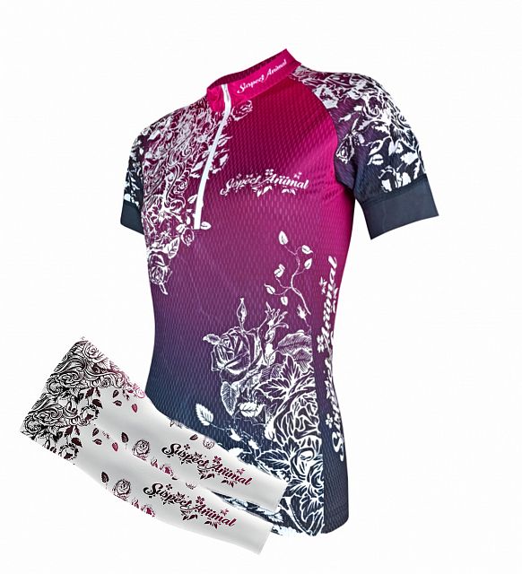 Dámský cyklistický dres Cykloanimal Clara vínová + návleky na ruce bílá