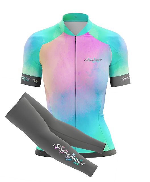 Dámský cyklistický dres Cykloanimal Aquarelle Rainbow + návleky na ruce
