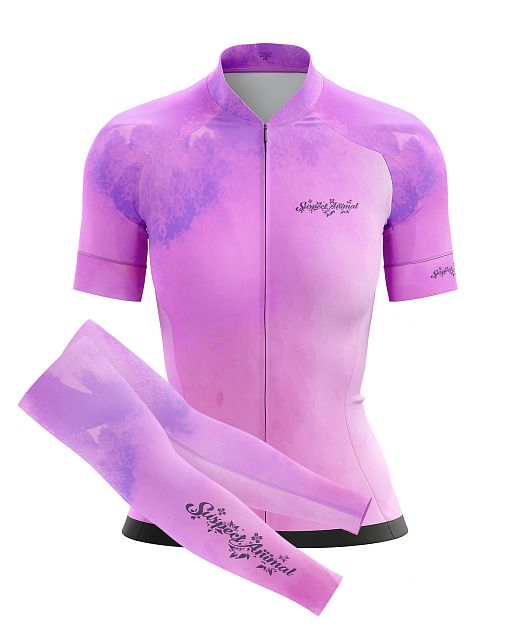 Dámský cyklistický dres Cykloanimal Aquarelle Pink + návleky na ruce