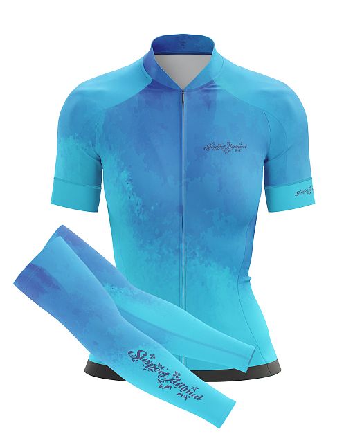 Dámský cyklistický dres Cykloanimal Aquarelle Blue + návleky na ruce