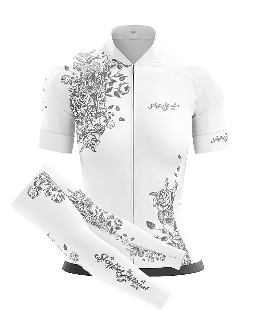 Dámský cyklistický dres Cykloanimal Flowers Grey + návleky na ruce