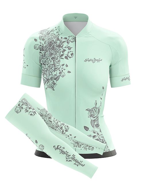 Dámský cyklistický dres Cykloanimal Flowers Mint + návleky na ruce