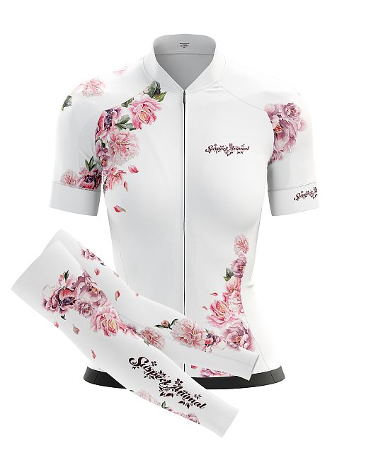 Dámský cyklistický dres Cykloanimal Flowers Rose + návleky na ruce