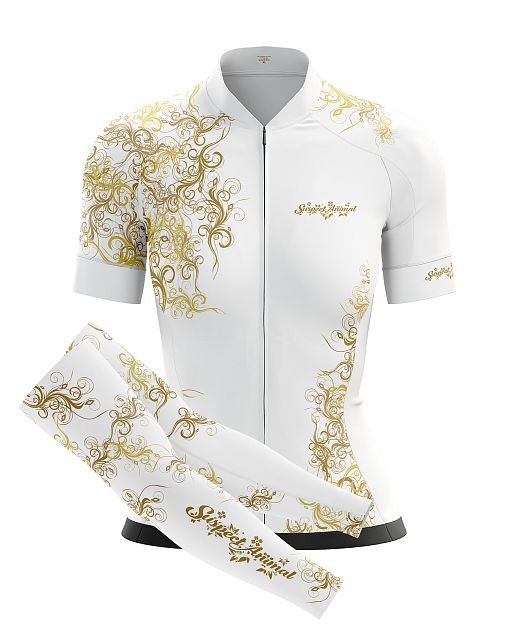 Dámský cyklistický dres Cykloanimal Gold bílá + návleky na ruce