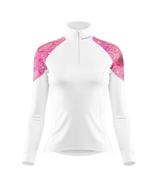 Dámské funkční triko dlouhý rukáv se zipem Suspect Animal PINK MANDALA bílá Bamboo Light New