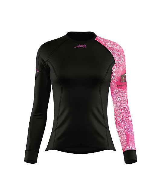 Dámské funkční triko s dlouhým rukávem Suspect Animal PINK MANDALA černá Bamboo Thermo