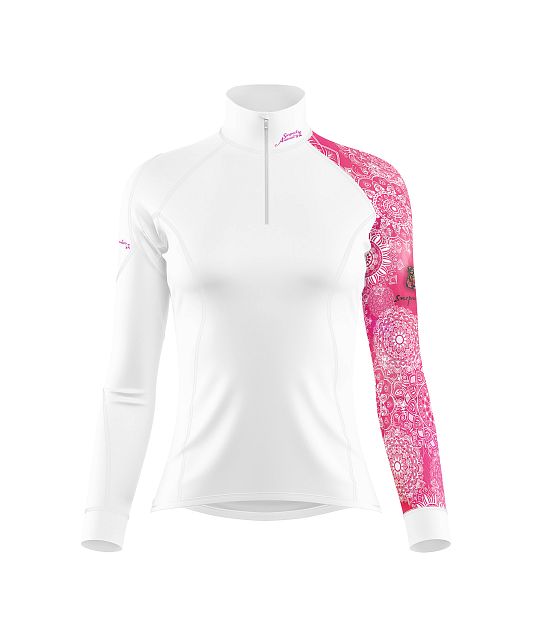 Dámské funkční triko dlouhý rukáv se zipem Suspect Animal PINK MANDALA bílá Bamboo Thermo