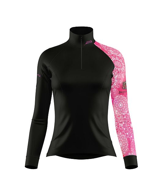 Dámské funkční triko dlouhý rukáv se zipem Suspect Animal PINK MANDALA černá Bamboo Thermo