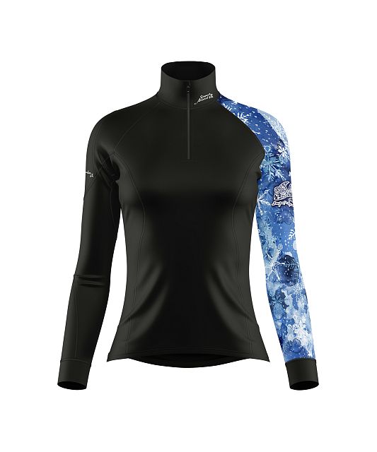 Dámské funkční triko dlouhý rukáv se zipem Suspect Animal SNOWFLAKES černá Bamboo Heavy