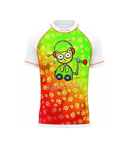 Dětské funkční triko s krátkým rukávem Suspect Animal ROBOKOČKA bílá Bamboo Light