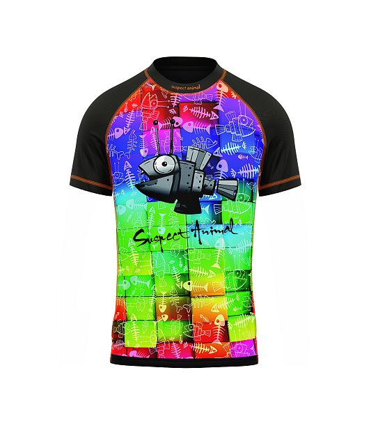 Dětské funkční triko s krátkým rukávem Suspect Animal ROBORYBA černá Bamboo Light