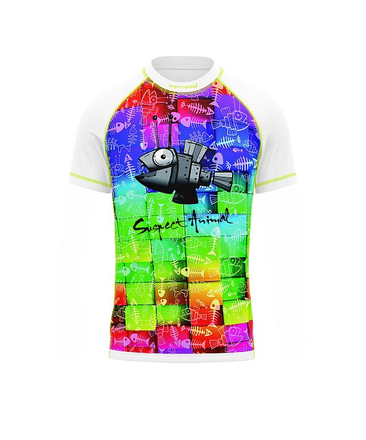 Dětské funkční triko s krátkým rukávem Suspect Animal ROBORYBA bílá Bamboo Light